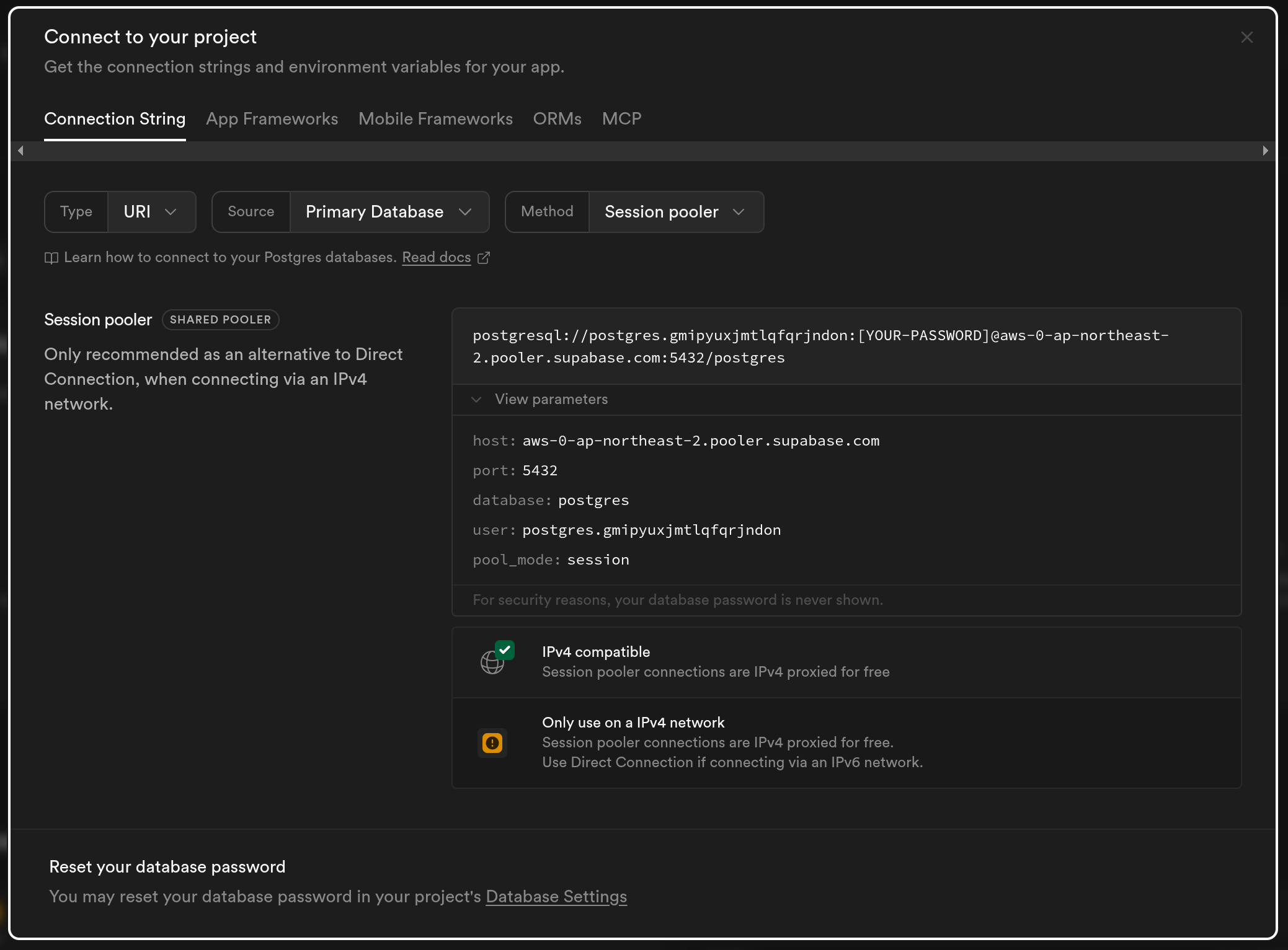 Connection parameters